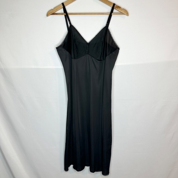 VINTAGE Vanity Fair Black Lace Trim Nylon Slip Mini Dress Romantic Womens 36 Med - Picture 10 of 15